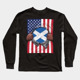 Scotland Flag American Flag Ripped - Gift for Scottish From Scotland Long Sleeve T-Shirt